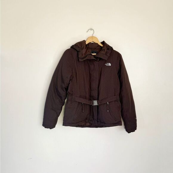 SALE! Brown The North Face Down Hyvent Belted Coat Size M EUC - Picture 1 of 9